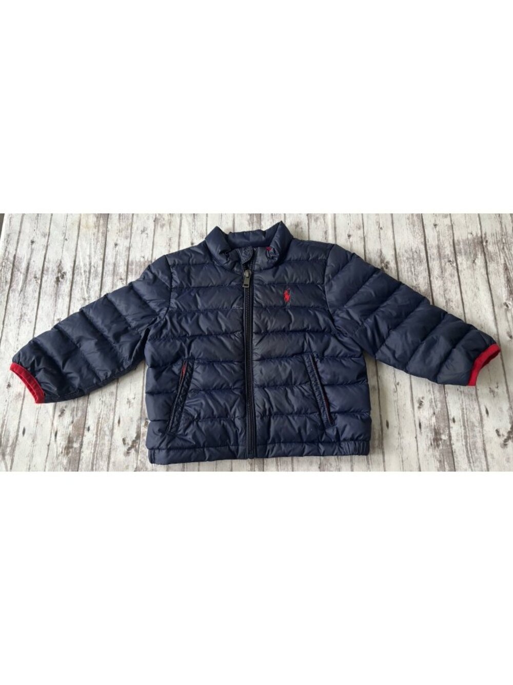 RALPH LAUREN Unisex JACKET Navy Red Quilted Puffer COAT Full Zip Kids 18months